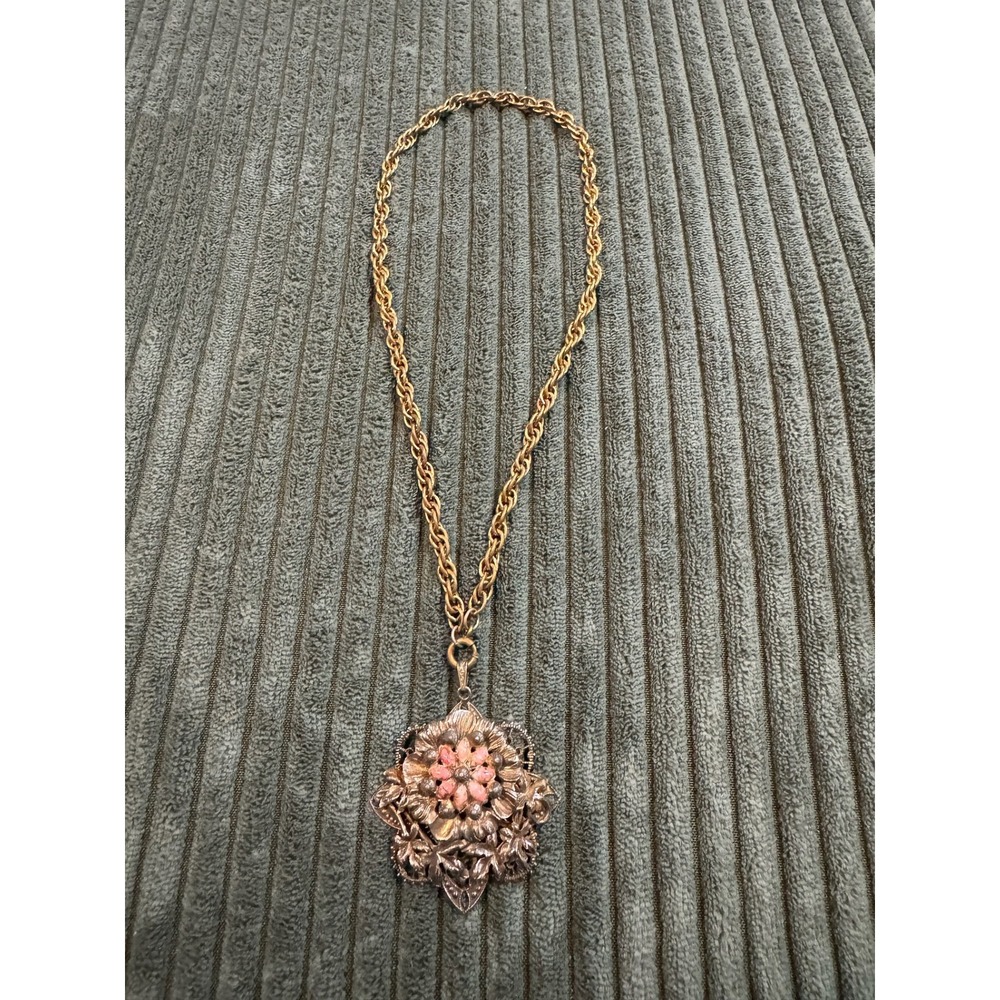 Vintage Floral Brooch Style Pendant Necklace Unique Statementβ Jewelry